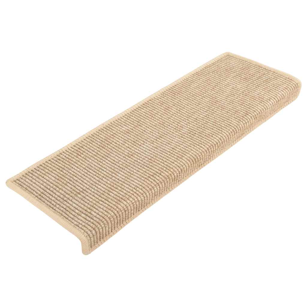 Tapetes de escada 15 peças 65x21x4 cm bege claro com borda retangular
