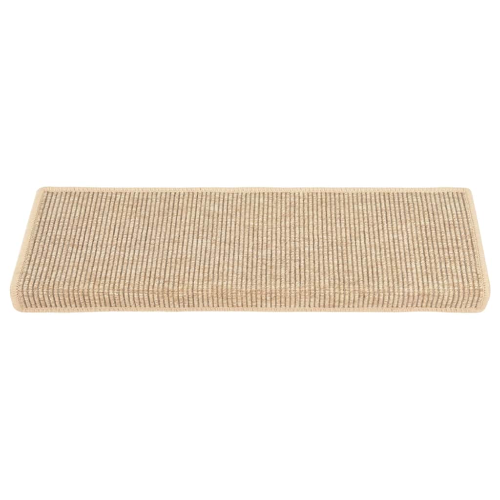 Tapetes de escada 15 peças 65x21x4 cm bege claro com borda retangular