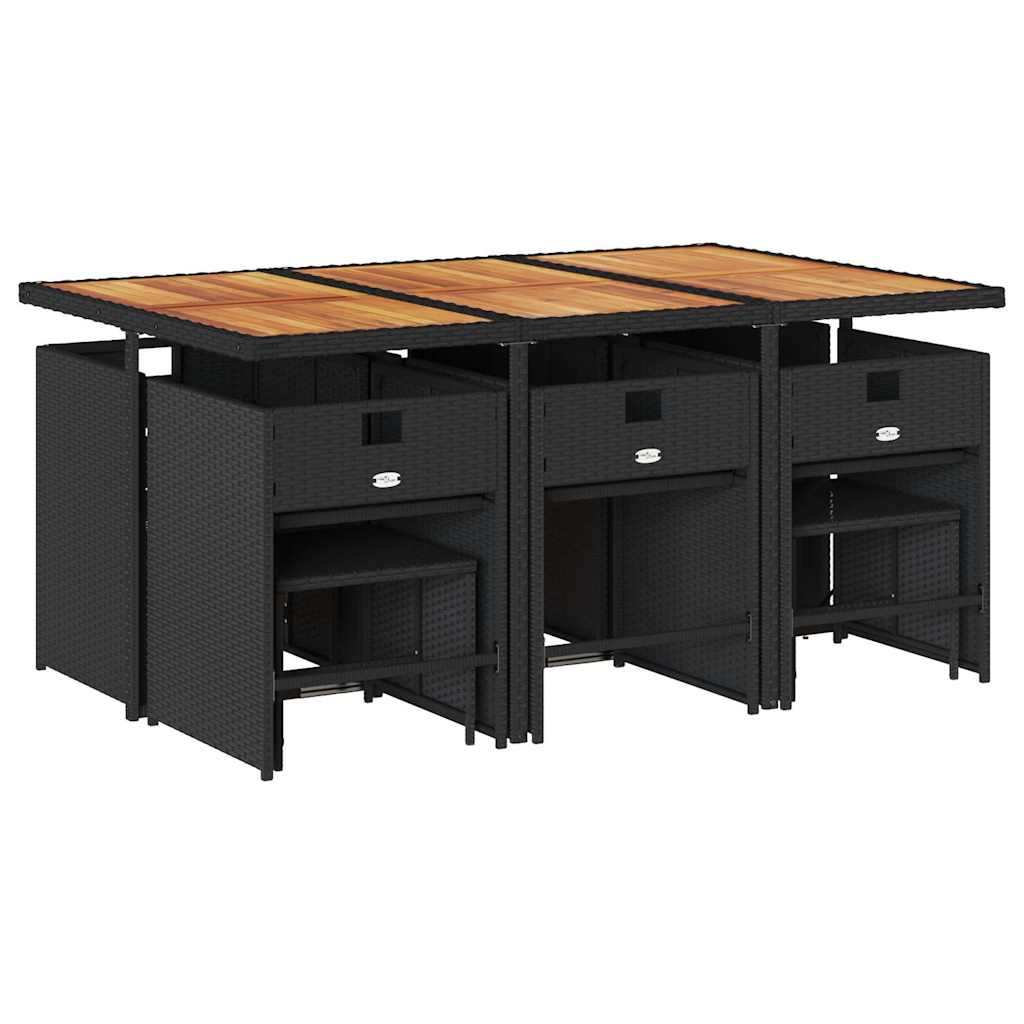 11 Pcs conjunto de jantar p/ jardim c/ almofadões vime PE preto