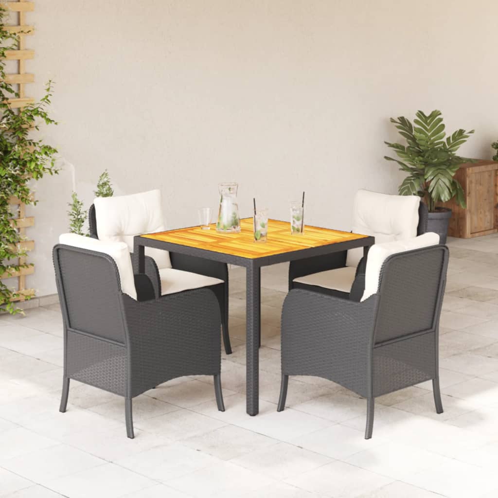 5 Pcs conjunto de jantar p/ jardim c/ almofadões vime PE preto