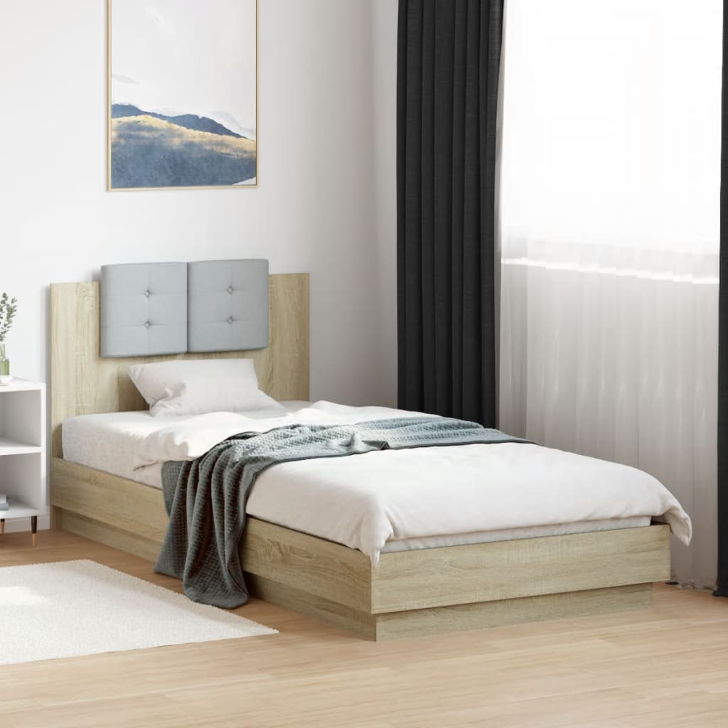 Estrutura cama c/ cabeceira/luzes LED 100x200cm carvalho sonoma
