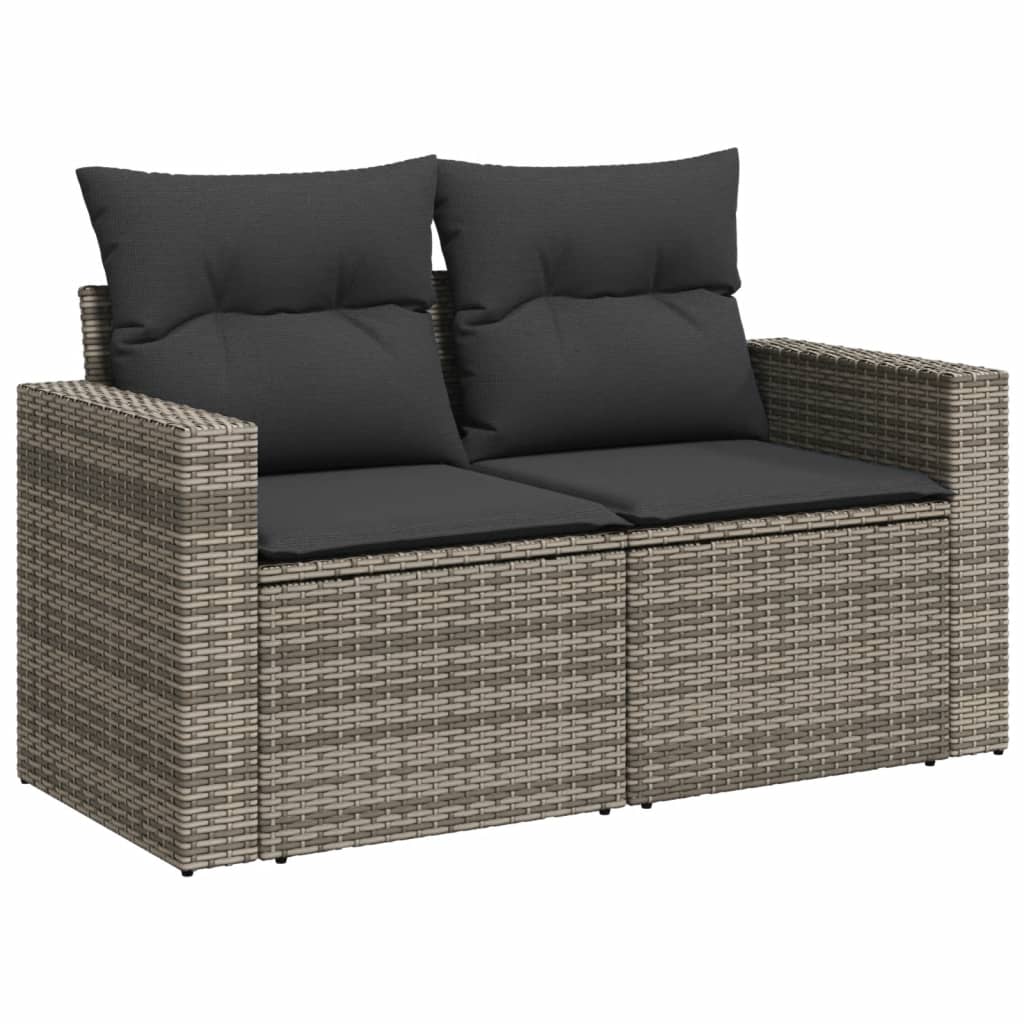 13 Pcs conjunto sofás p/ jardim c/ almofadões vime PE cinzento