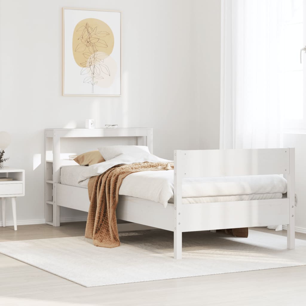 Cama sem colchão 75x190 cm madeira de pinho maciça branco
