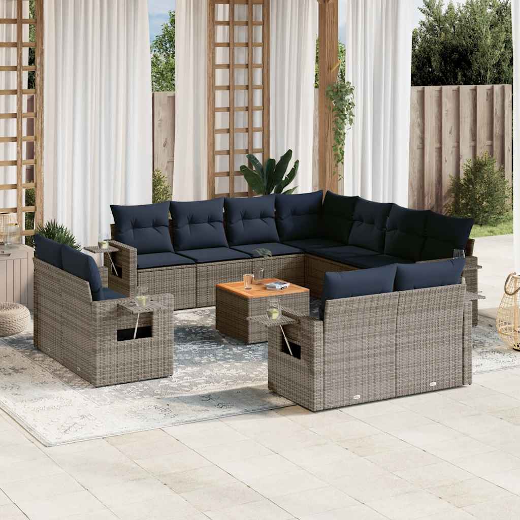Conjunto de sofá de jardim com 12 peças e almofadas em rattan sintético cinza