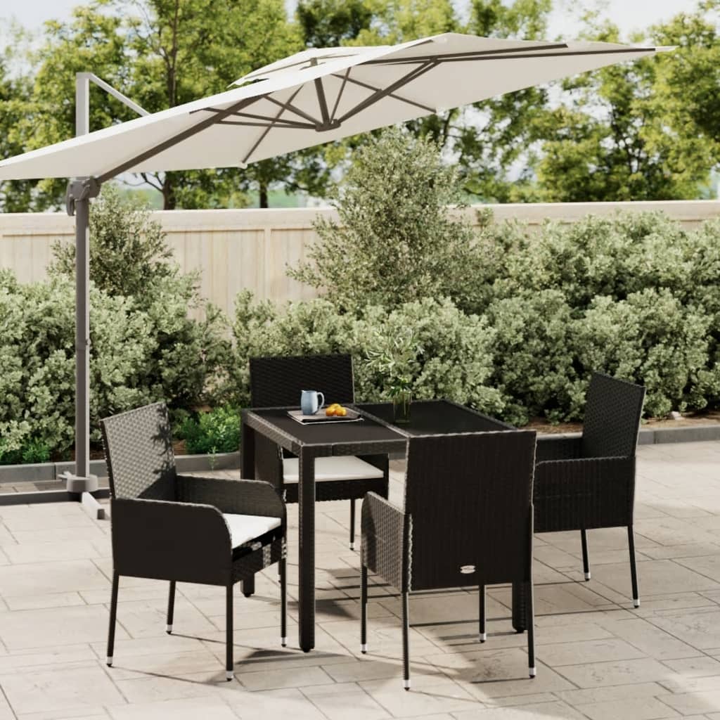 5 Pcs conjunto de jantar p/ jardim c/ almofadões vime PE preto