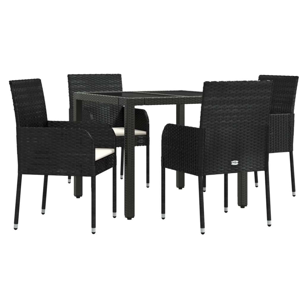 5 Pcs conjunto de jantar p/ jardim c/ almofadões vime PE preto
