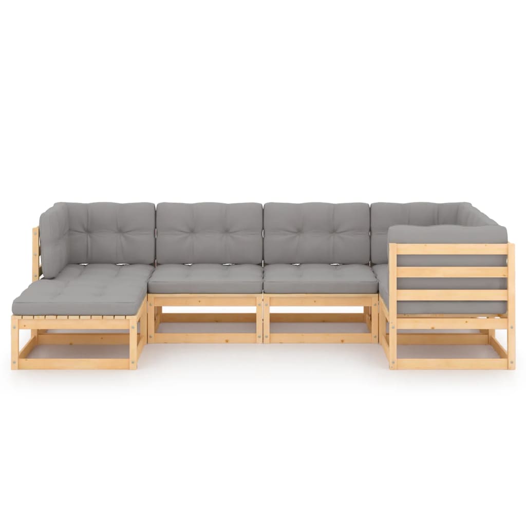 6 Pcs conjunto lounge de jardim c/ almofadões pinho maciço