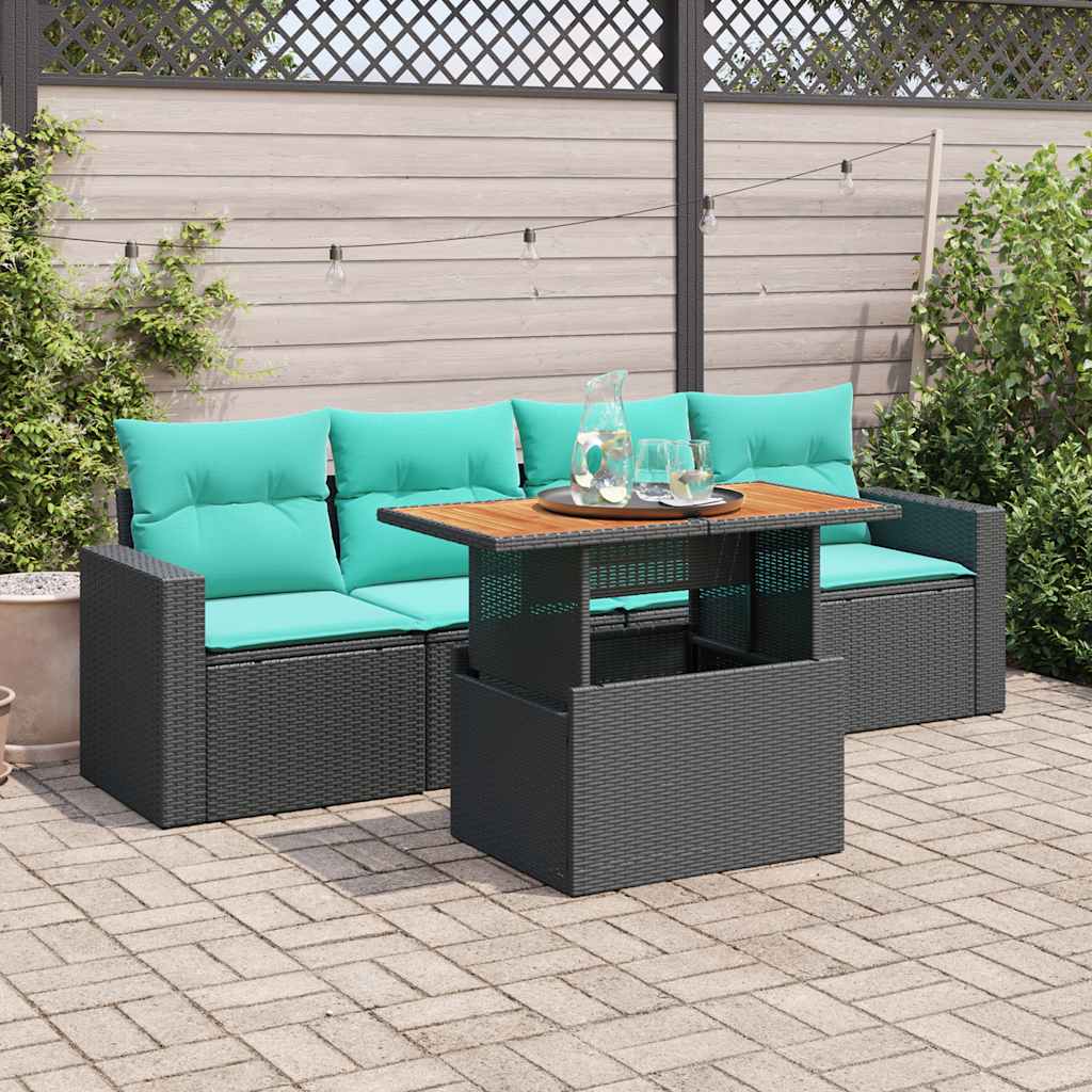 5 Pcs conjunto sofás de jardim com almofadões vime PE preto