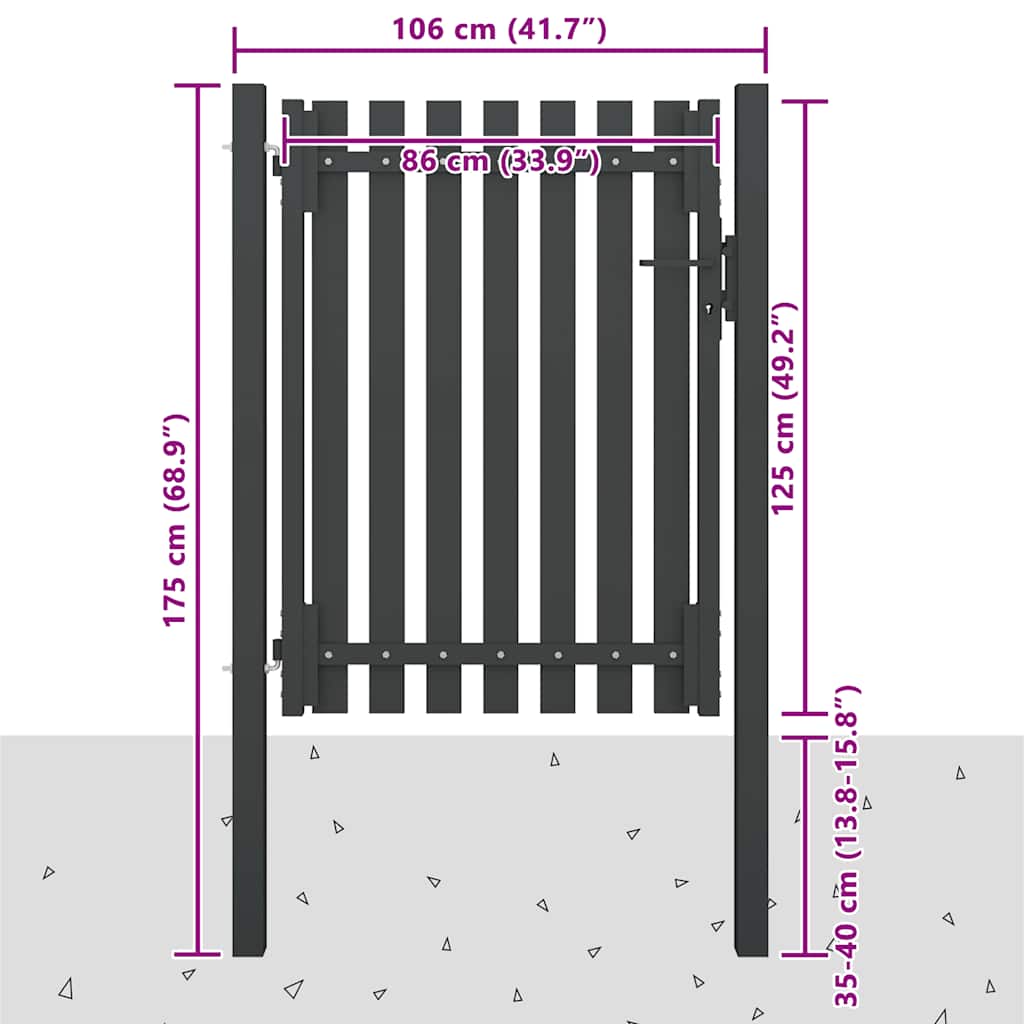 Portão de cerca de jardim em aço 100x125 cm antracite