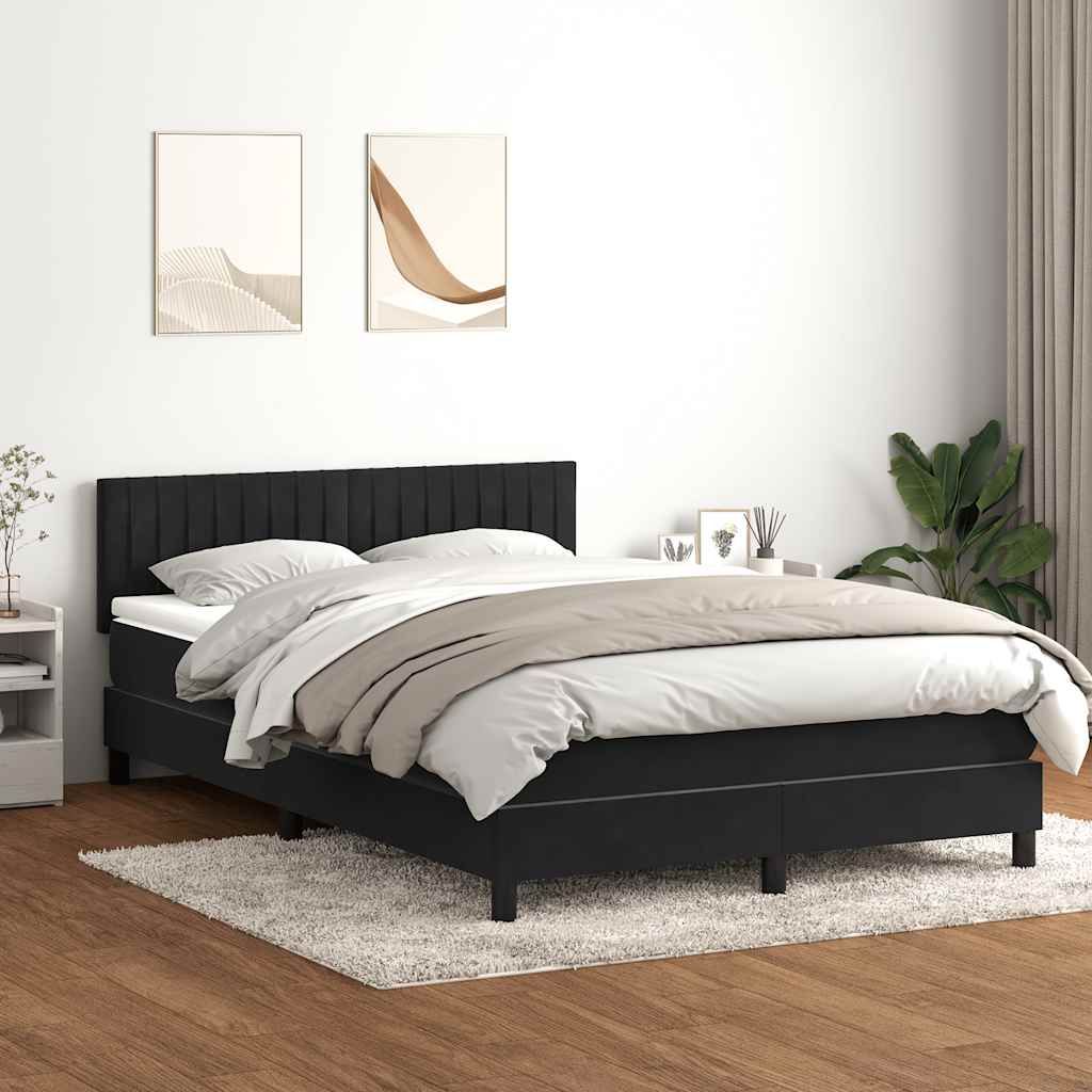 Cama box spring c/ colchão e LED 160x210 cm veludo preto