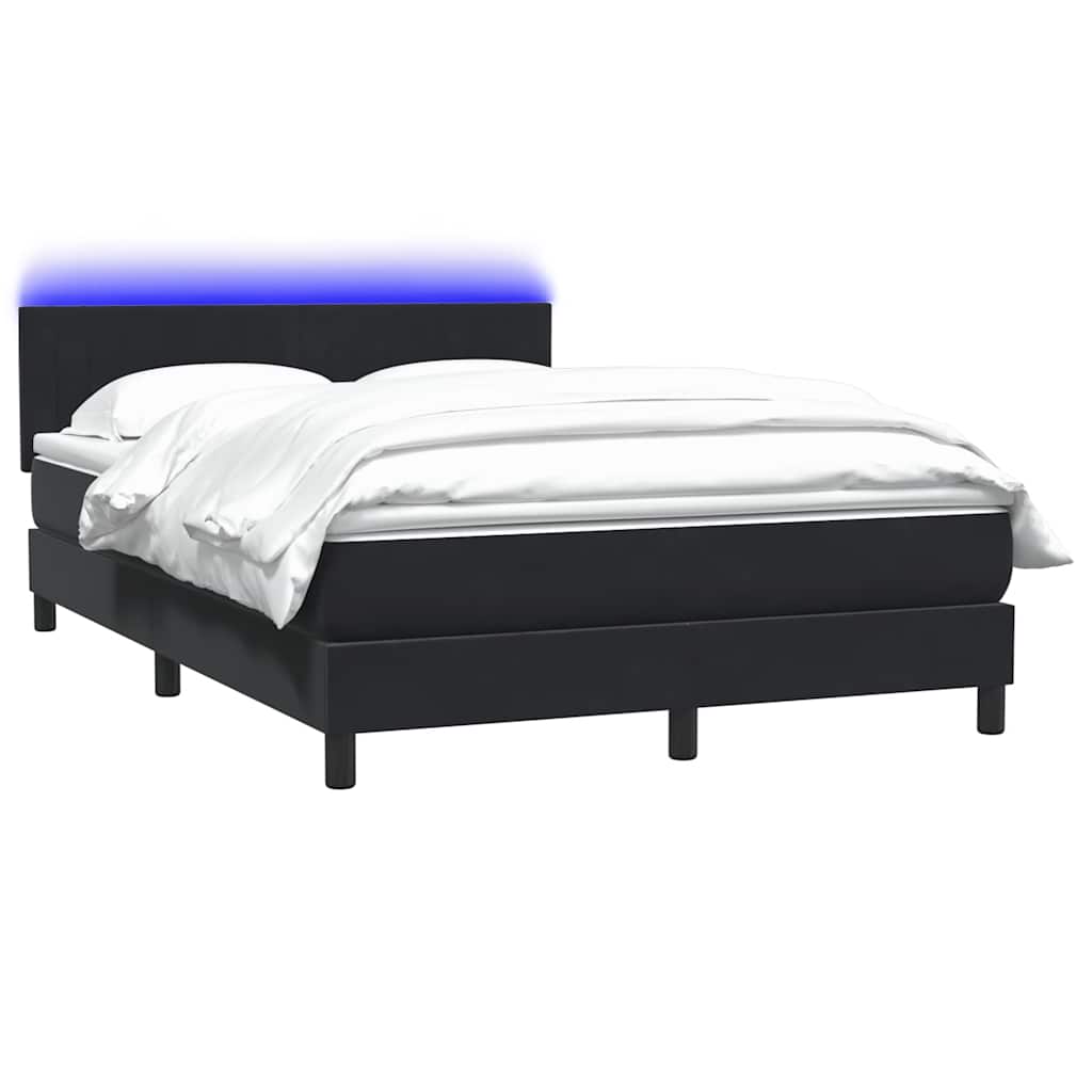 Cama box spring c/ colchão e LED 160x210 cm veludo preto