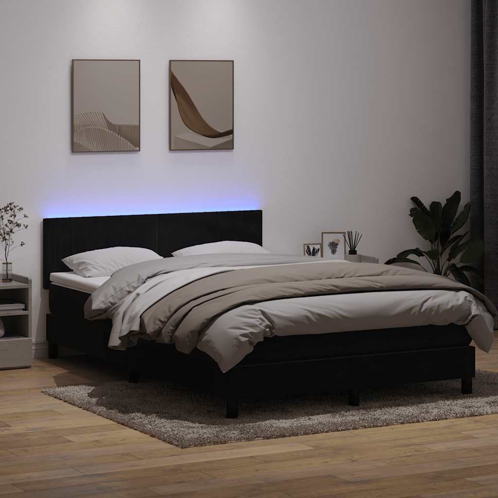 Cama box spring c/ colchão e LED 160x210 cm veludo preto