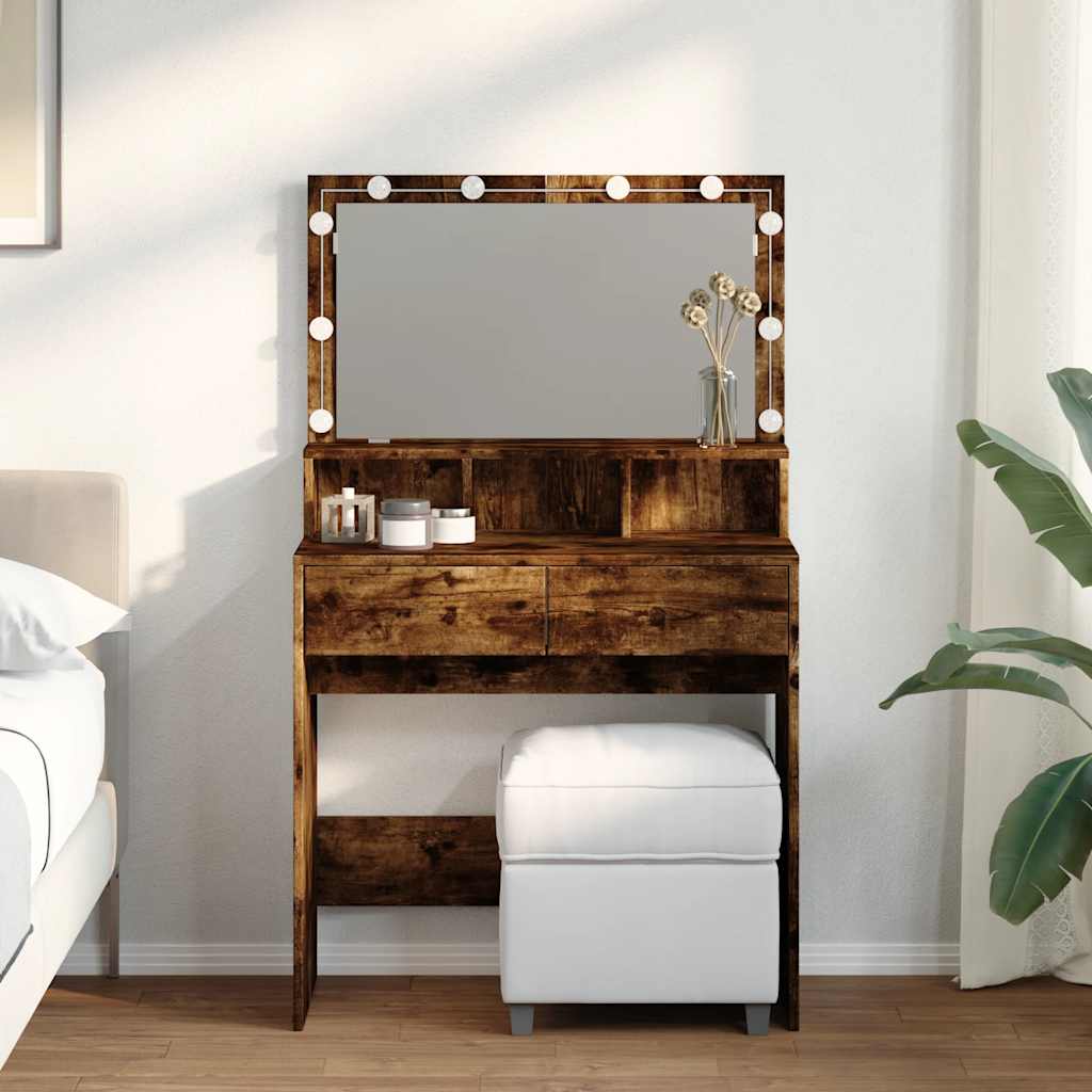 Toucador com LED 80x41x134,5 cm cor carvalho fumado