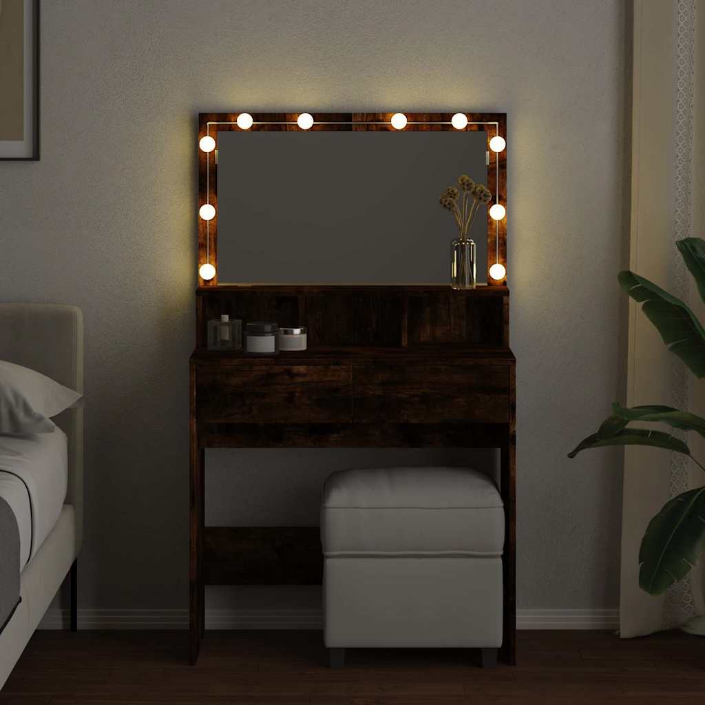 Toucador com LED 80x41x134,5 cm cor carvalho fumado