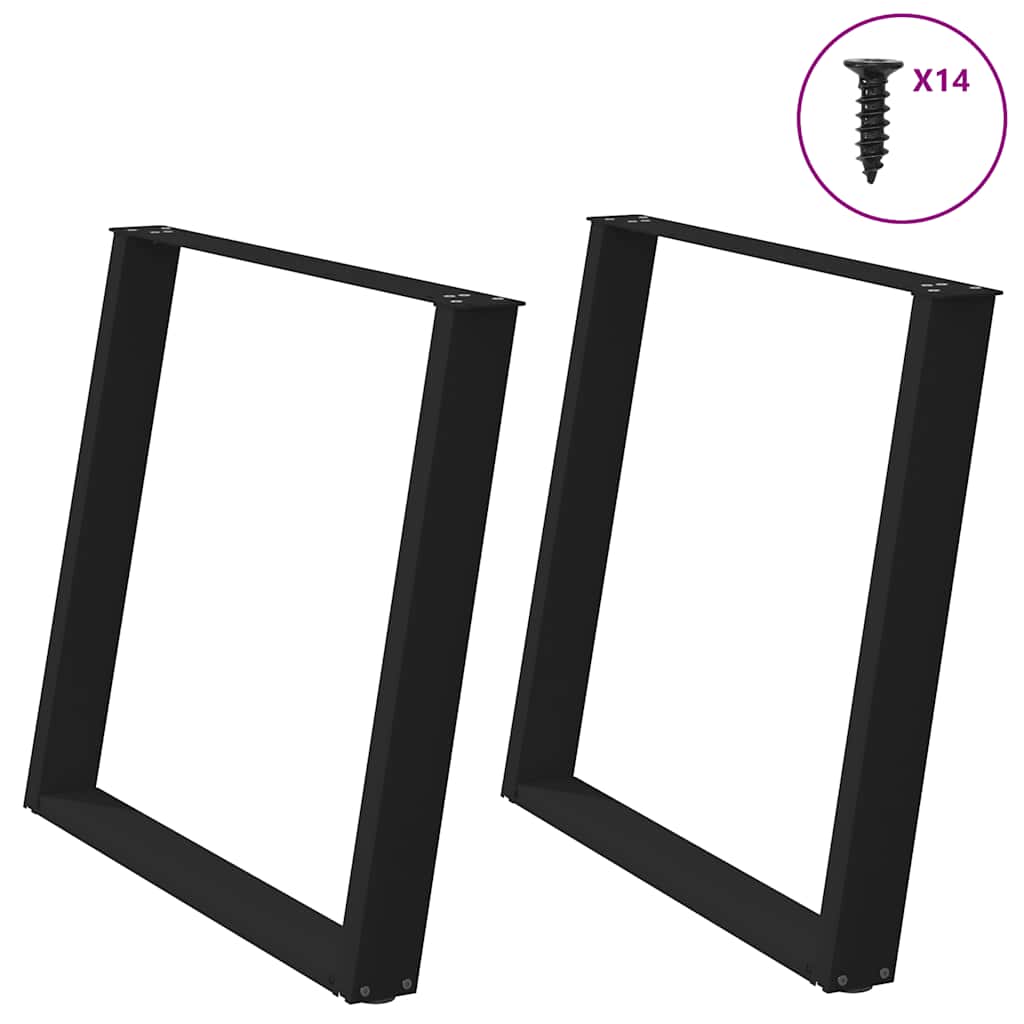 Pés para mesa de jantar em formato de u, 2 peças, preto, 100x(72-73) cm, aço