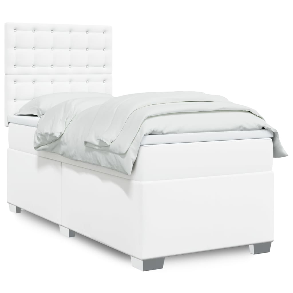 Cama com molas/colchão 90x200 cm couro artificial branco