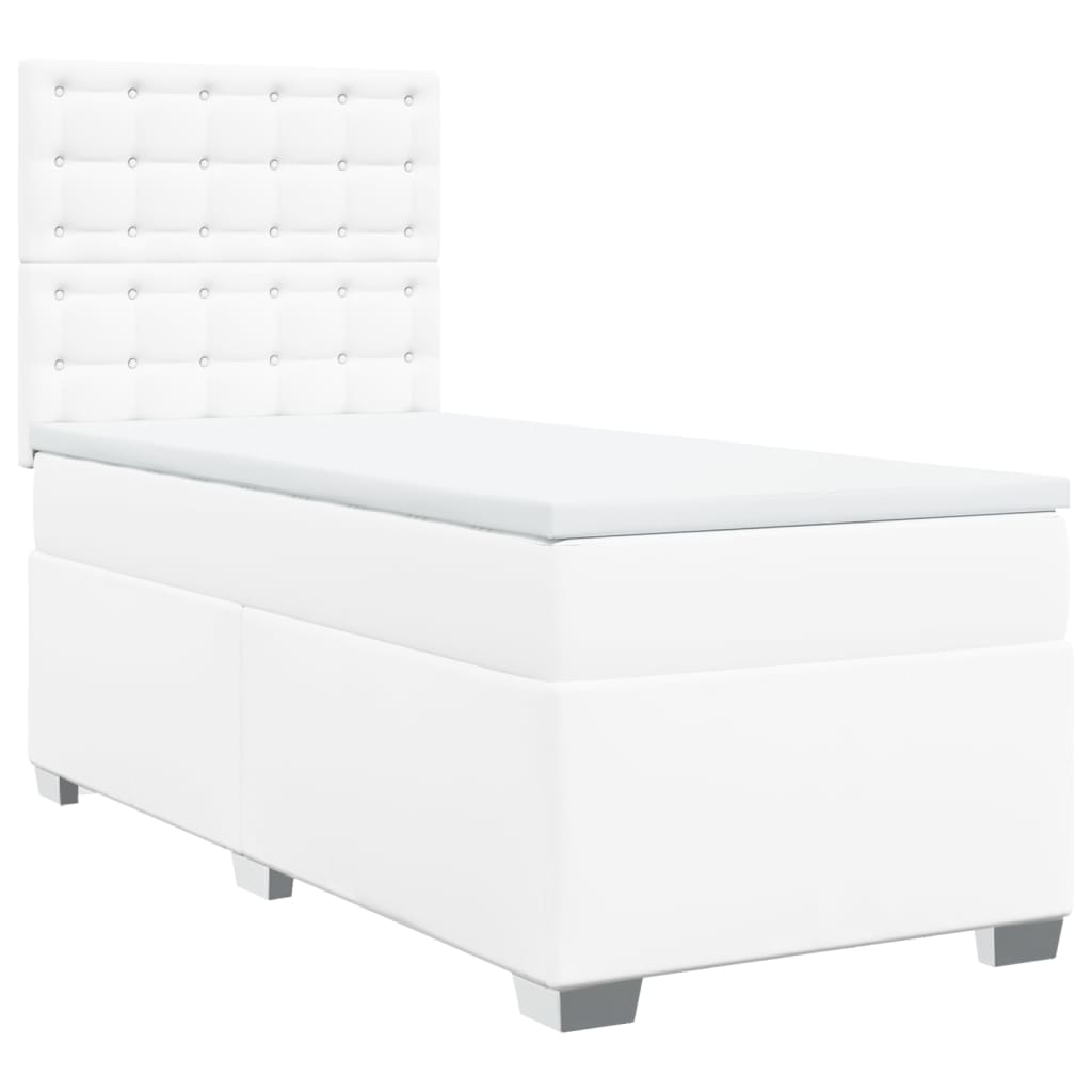 Cama com molas/colchão 90x200 cm couro artificial branco