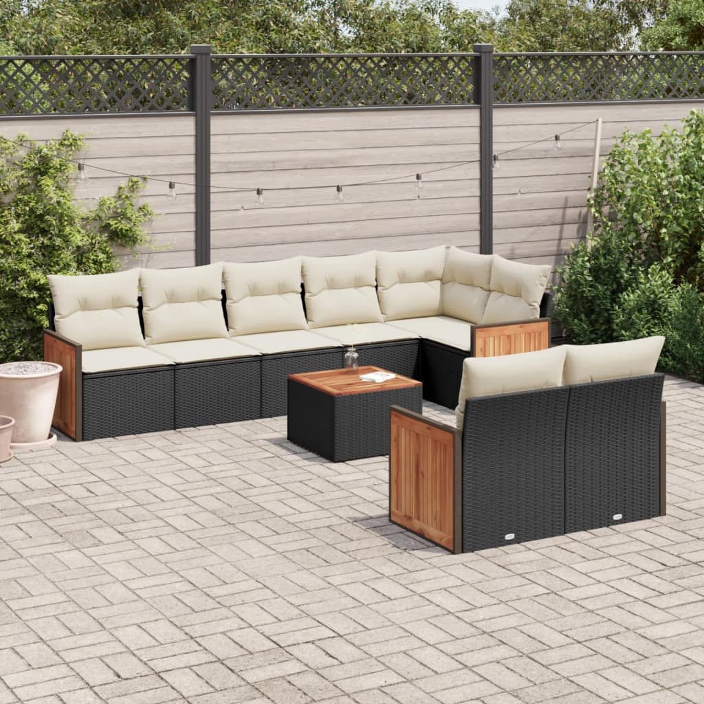 9 Pcs conjunto de sofás p/ jardim c/ almofadões vime PE preto