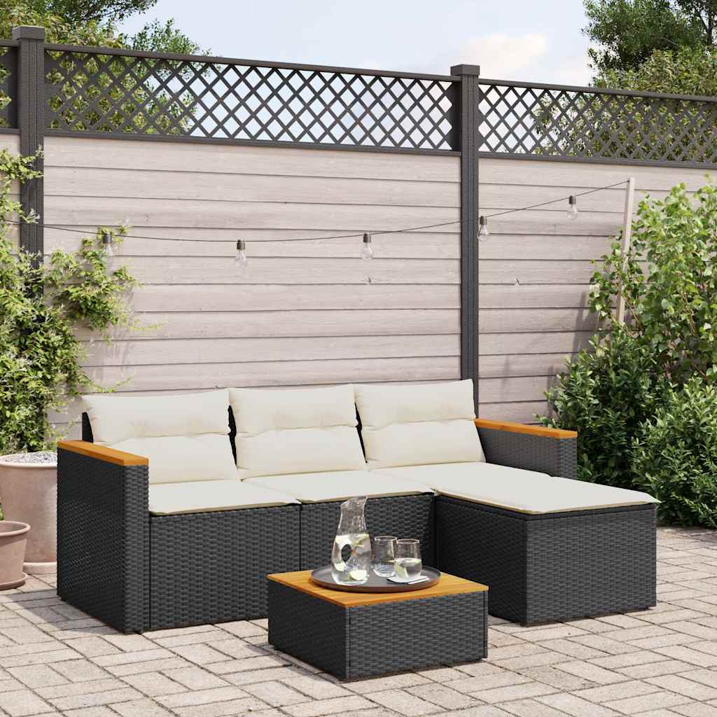 3 Pcs conjunto sofás de jardim com almofadões vime PE preto
