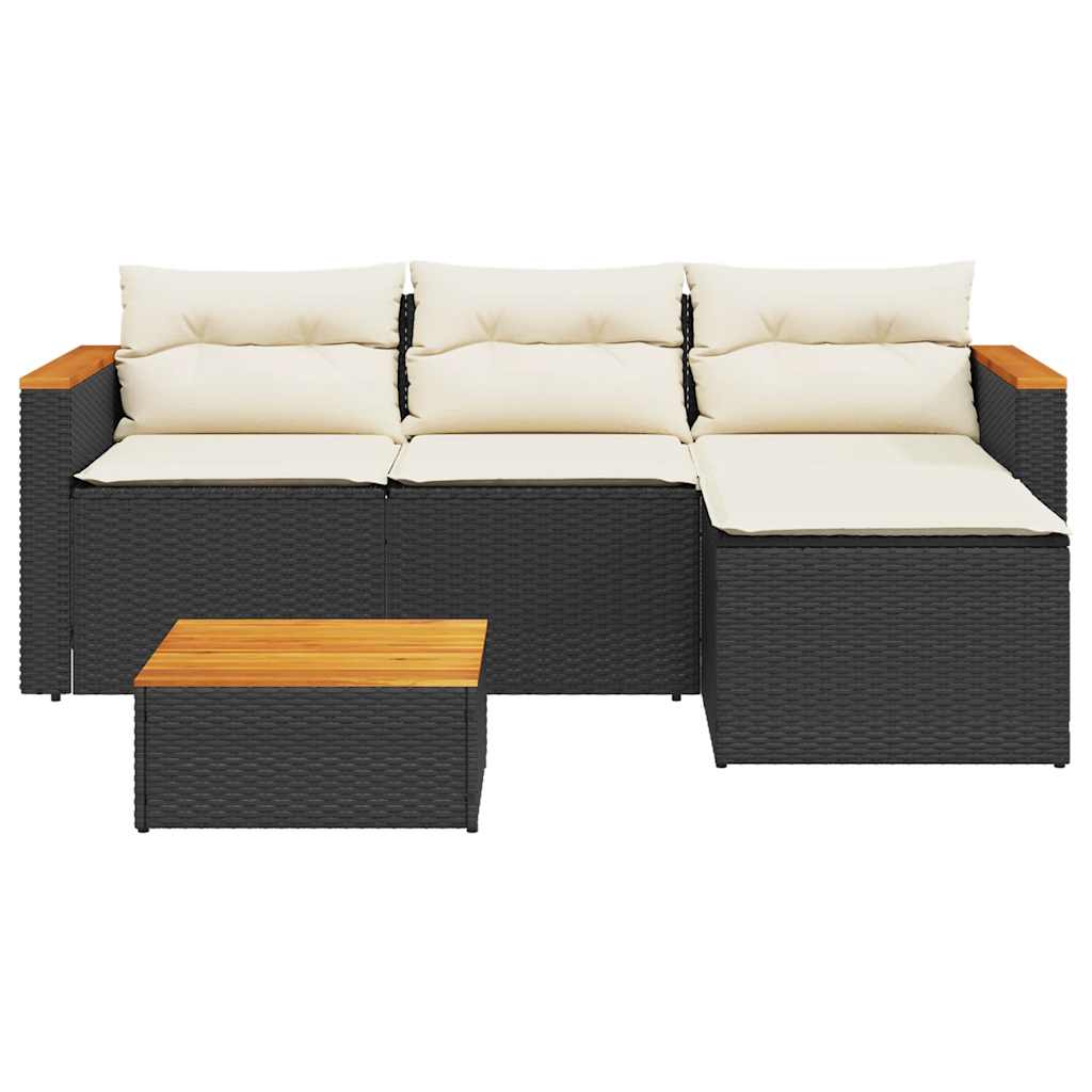 3 Pcs conjunto sofás de jardim com almofadões vime PE preto
