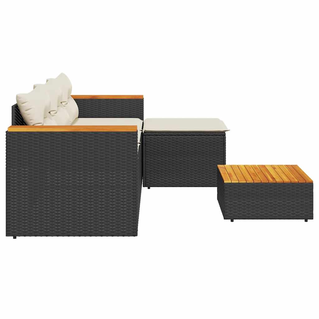 3 Pcs conjunto sofás de jardim com almofadões vime PE preto