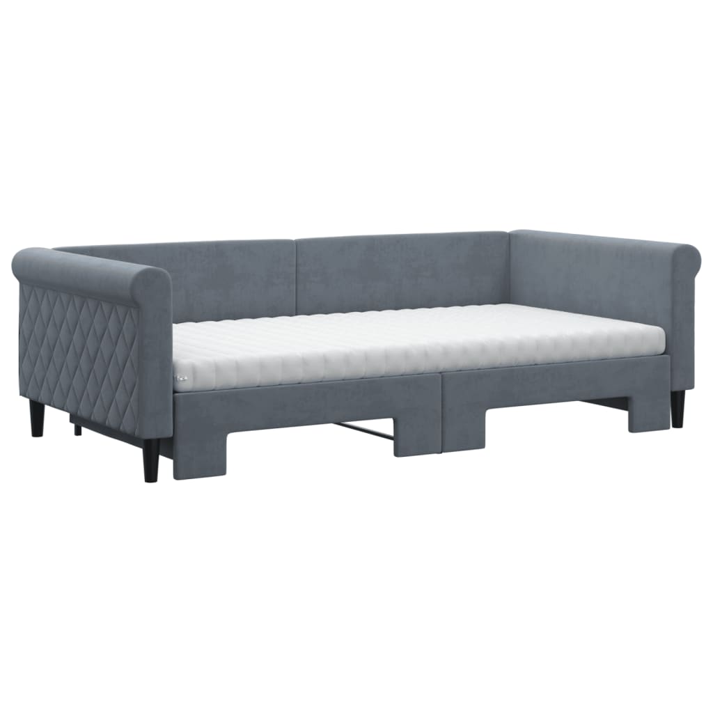 Sofá-cama c/ gavetão/colchões 100x200 cm veludo cinzento-escuro