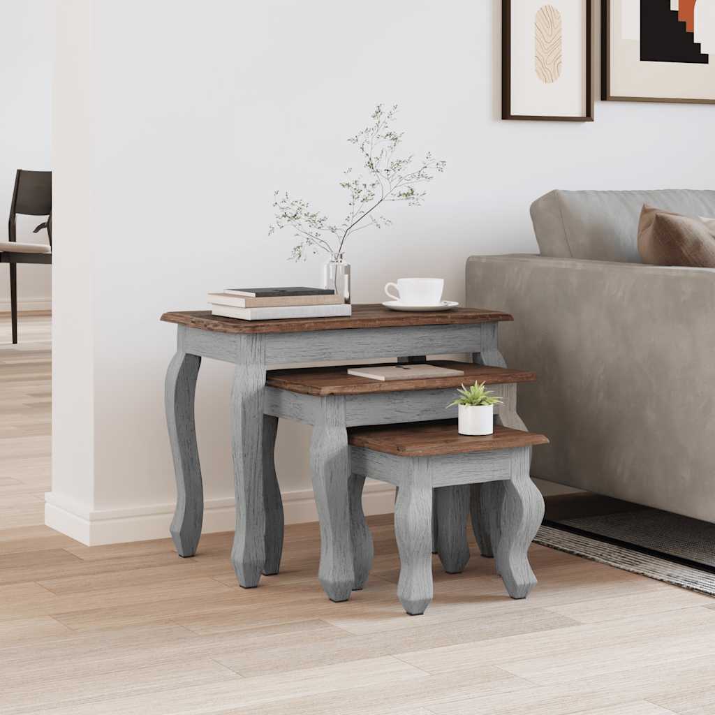 Conjunto de mesas de encastrar 3 pcs madeira de mogno maciça