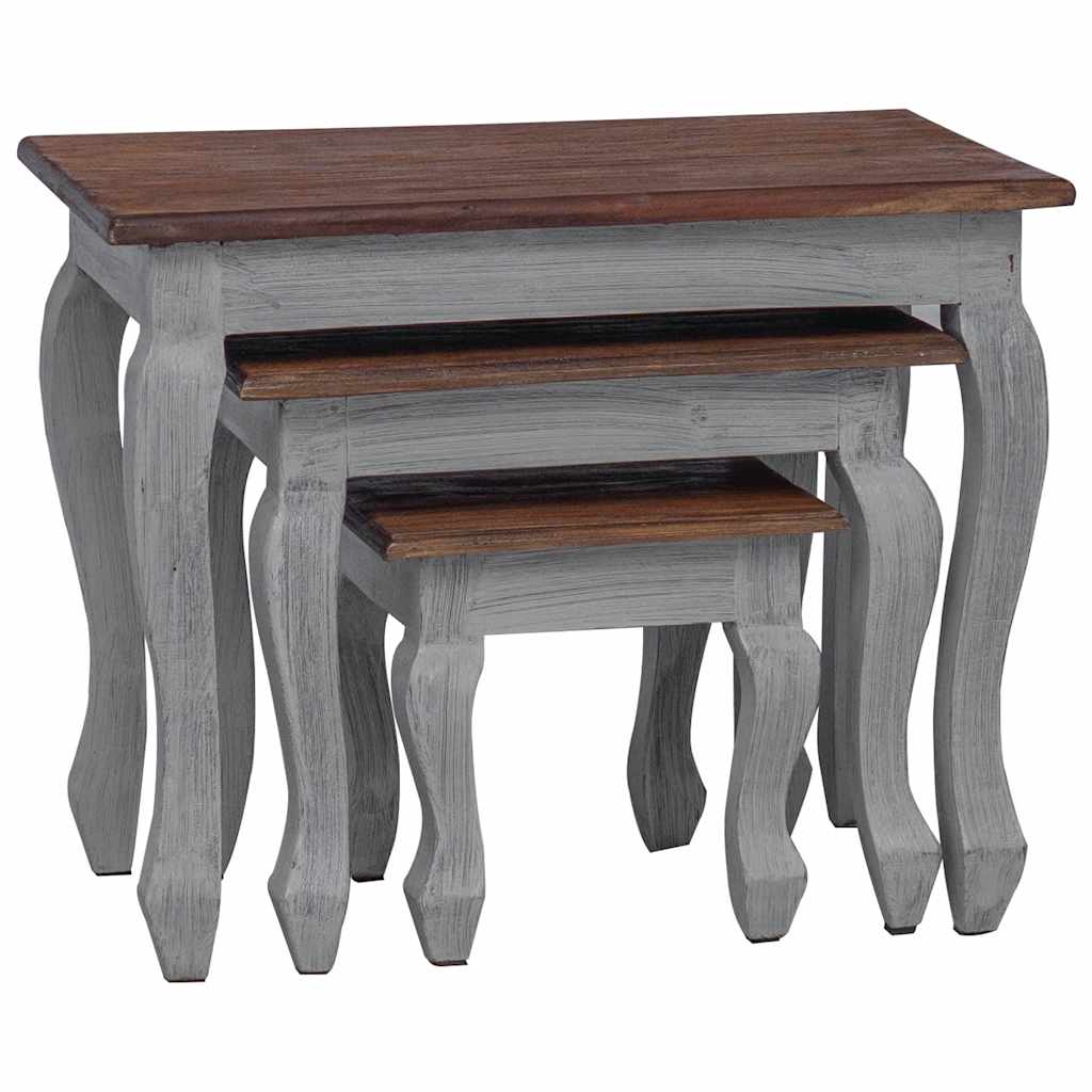 Conjunto de mesas de encastrar 3 pcs madeira de mogno maciça