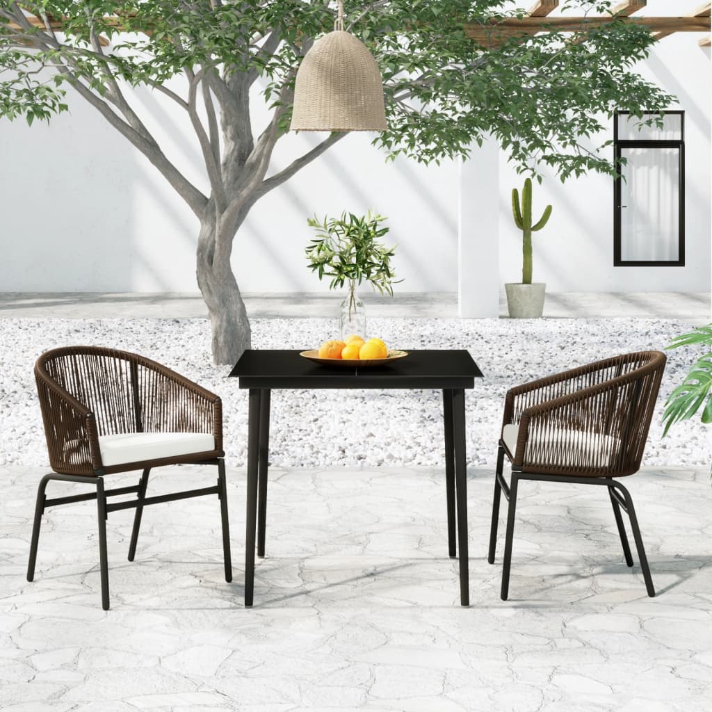 3 Pcs conjunto de jantar para jardim castanho