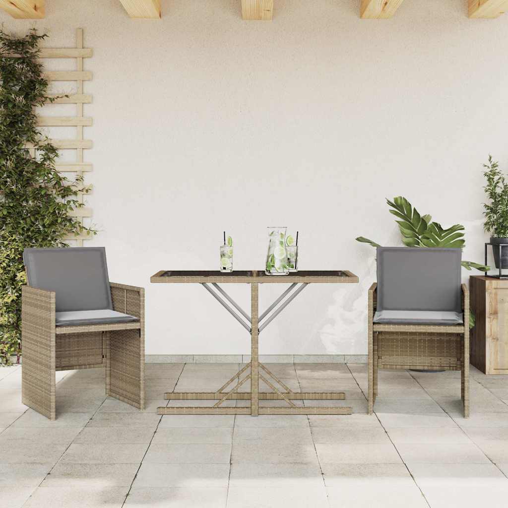 3 Pcs conjunto bistrô com almofadões vime PE bege misturado