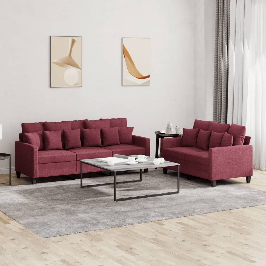 2 Pcs conjunto de sofás com almofadões tecido vermelho tinto