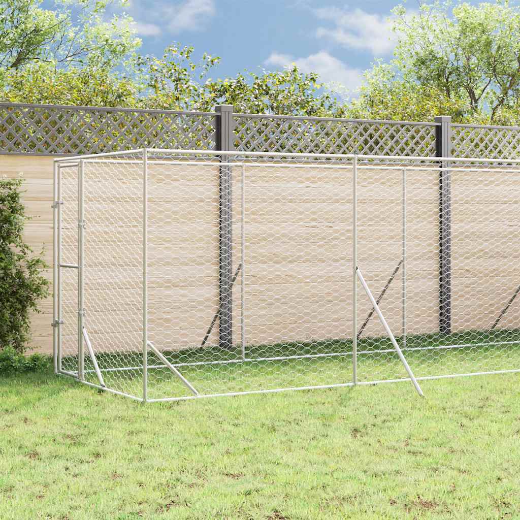 Canil de exterior com teto 2x10x2,5 m aço galvanizado prateado
