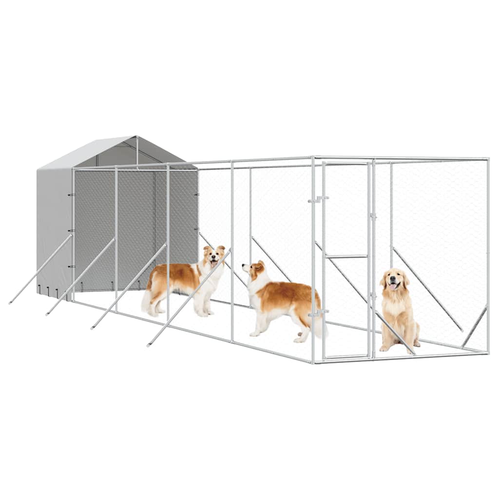 Canil de exterior com teto 2x10x2,5 m aço galvanizado prateado