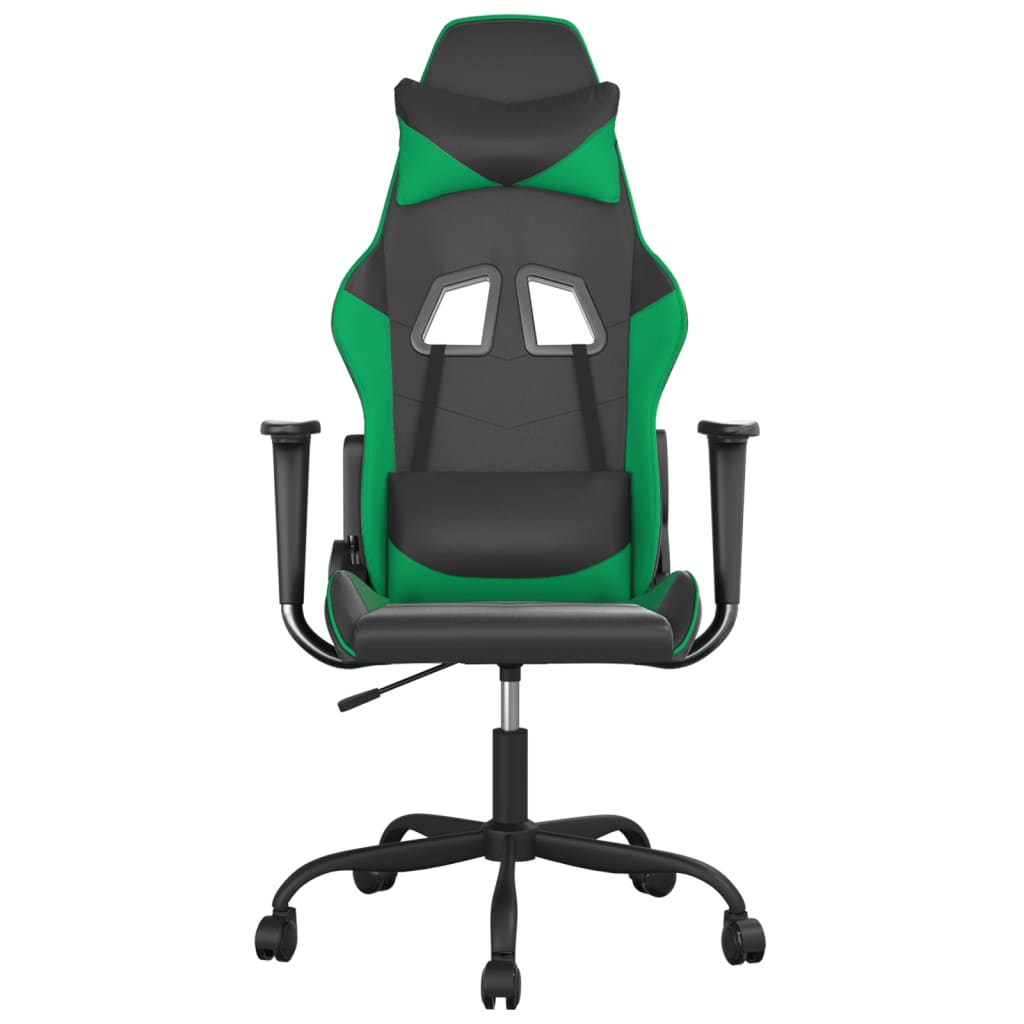 Cadeira gaming massagens couro artificial preto e verde