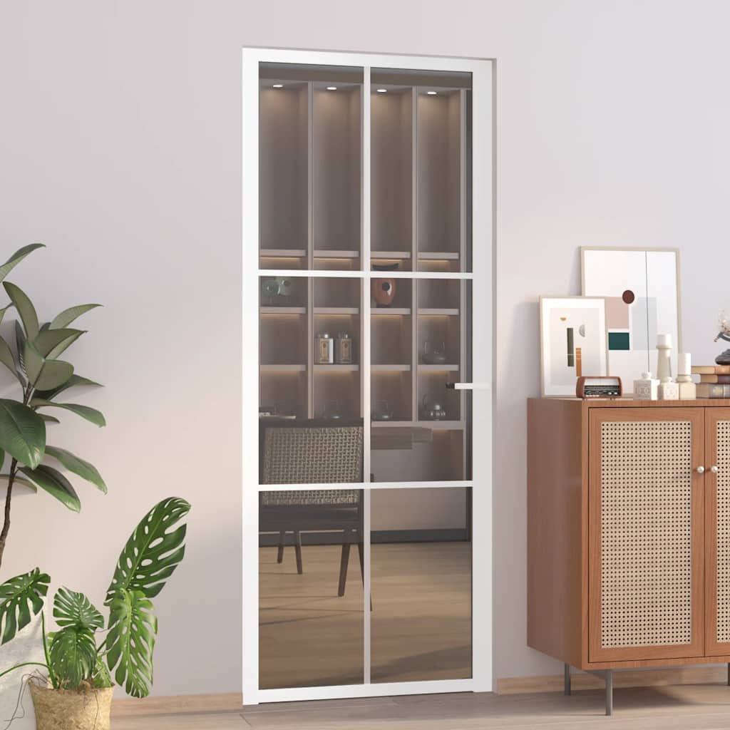 Porta de interior 83x201,5 cm vidro esg e alumínio branco