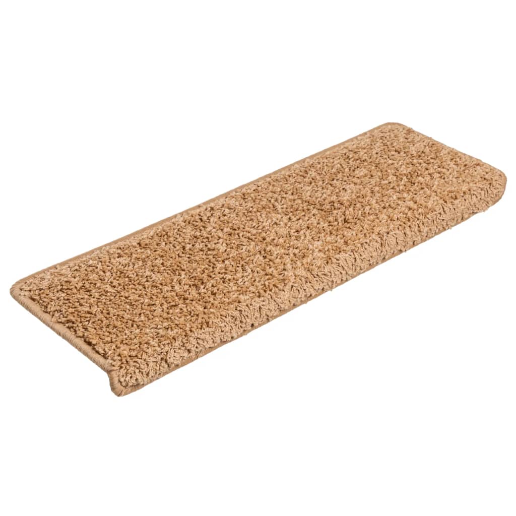 Tapetes de escada 10 peças 65x21x4 cm bege com borda retangular