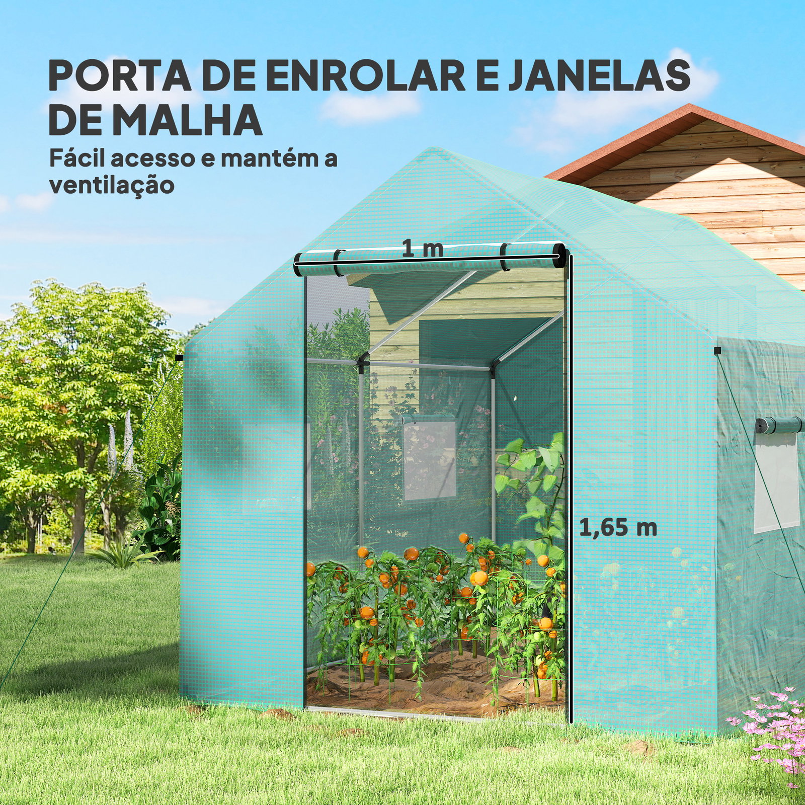 Estufa tipo túnel 2x3x2 m estufa de exterior com 4 janelas de malha e porta com fecho de correr estufa para cultivos anti UV verde