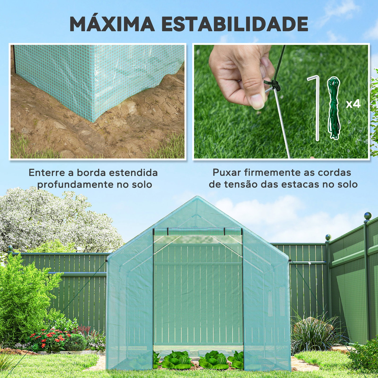 Estufa tipo túnel 2x3x2 m estufa de exterior com 4 janelas de malha e porta com fecho de correr estufa para cultivos anti UV verde