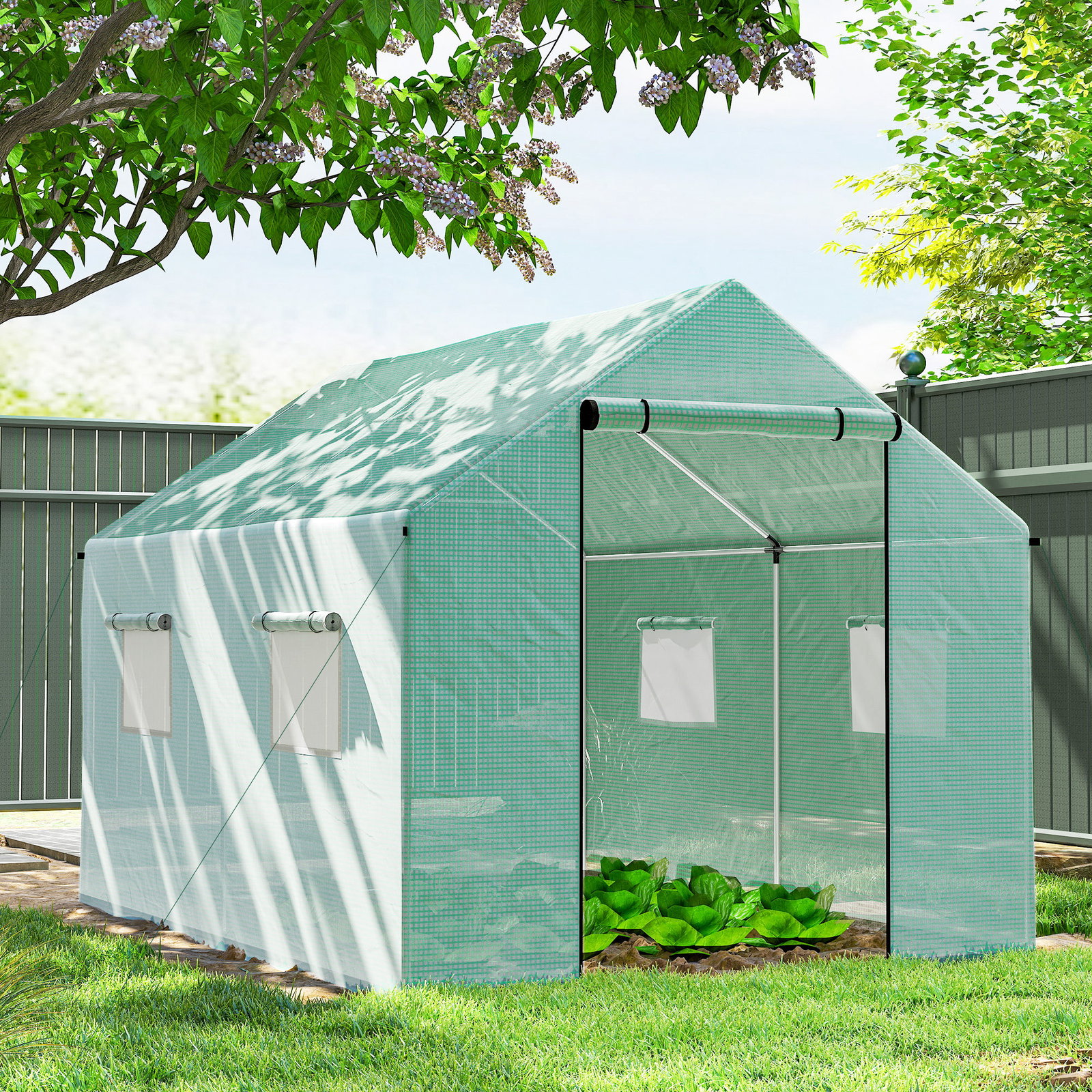 Estufa tipo túnel 2x3x2 m estufa de exterior com 4 janelas de malha e porta com fecho de correr estufa para cultivos anti UV verde