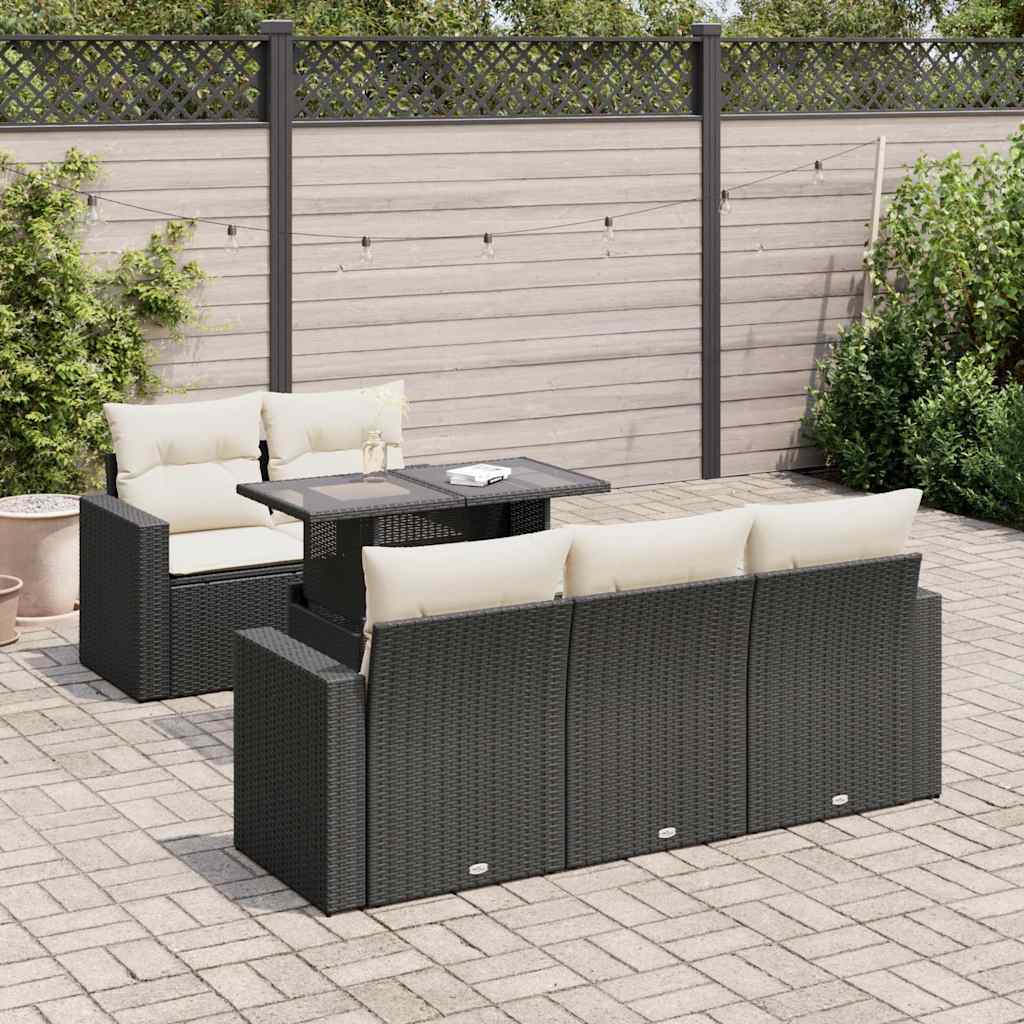 6 Pcs conjunto sofás de jardim c/ almofadões vime PE preto