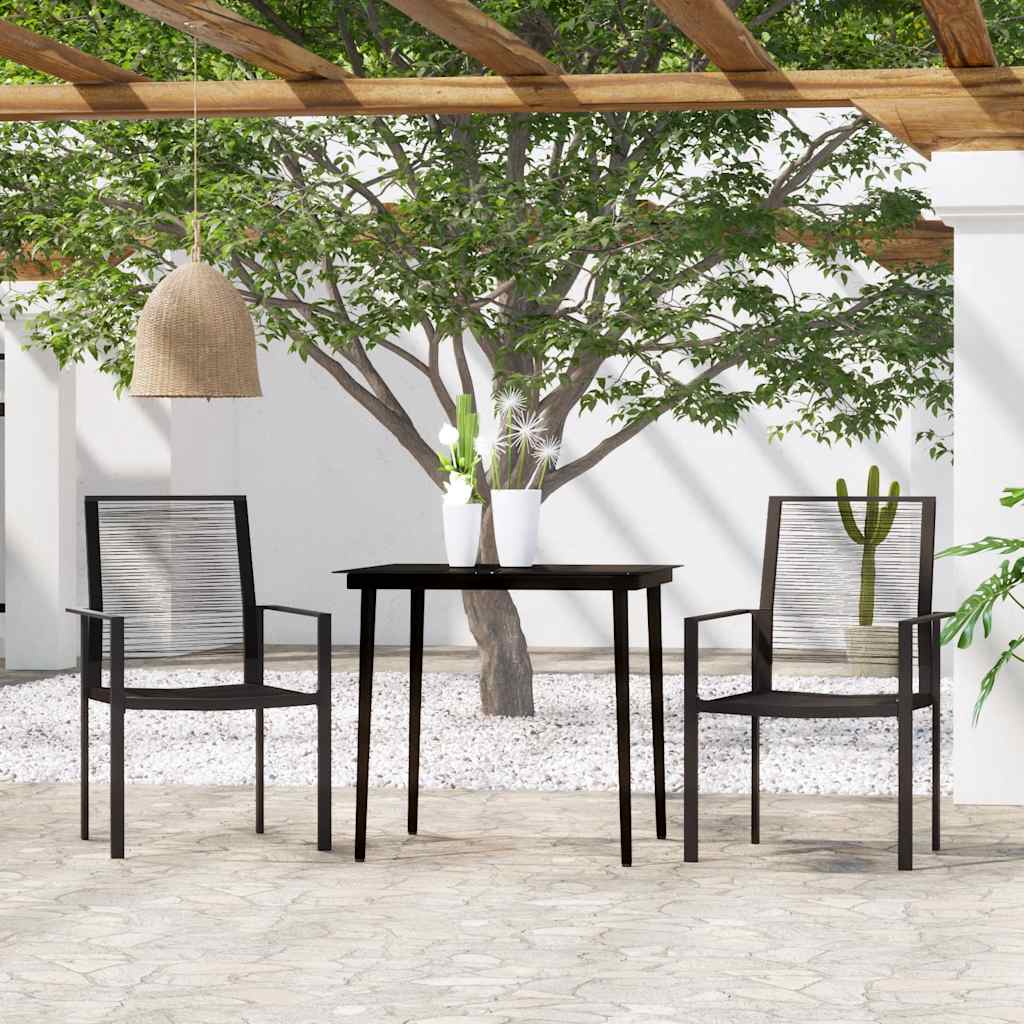 3 Pcs conjunto de jantar para jardim preto
