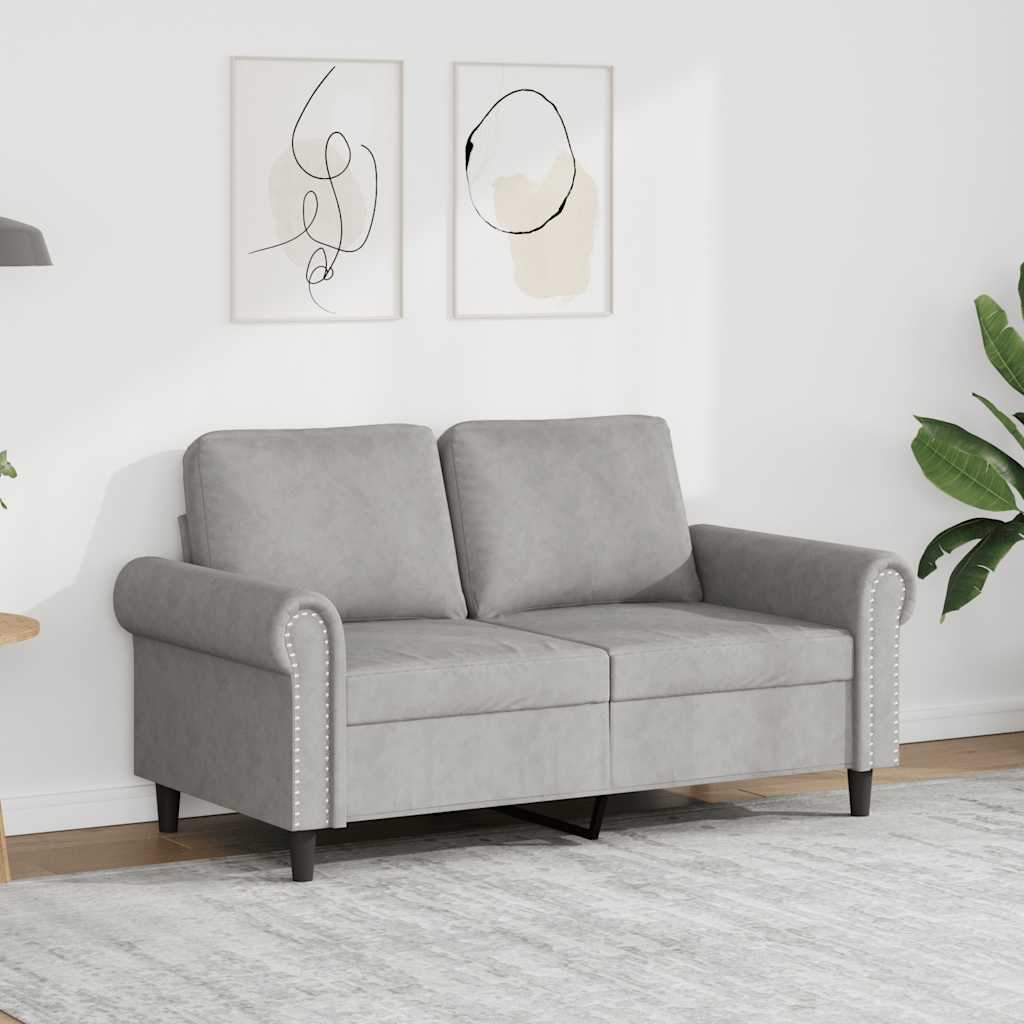 Sofá de 2 lugares 120 cm veludo cinzento-claro