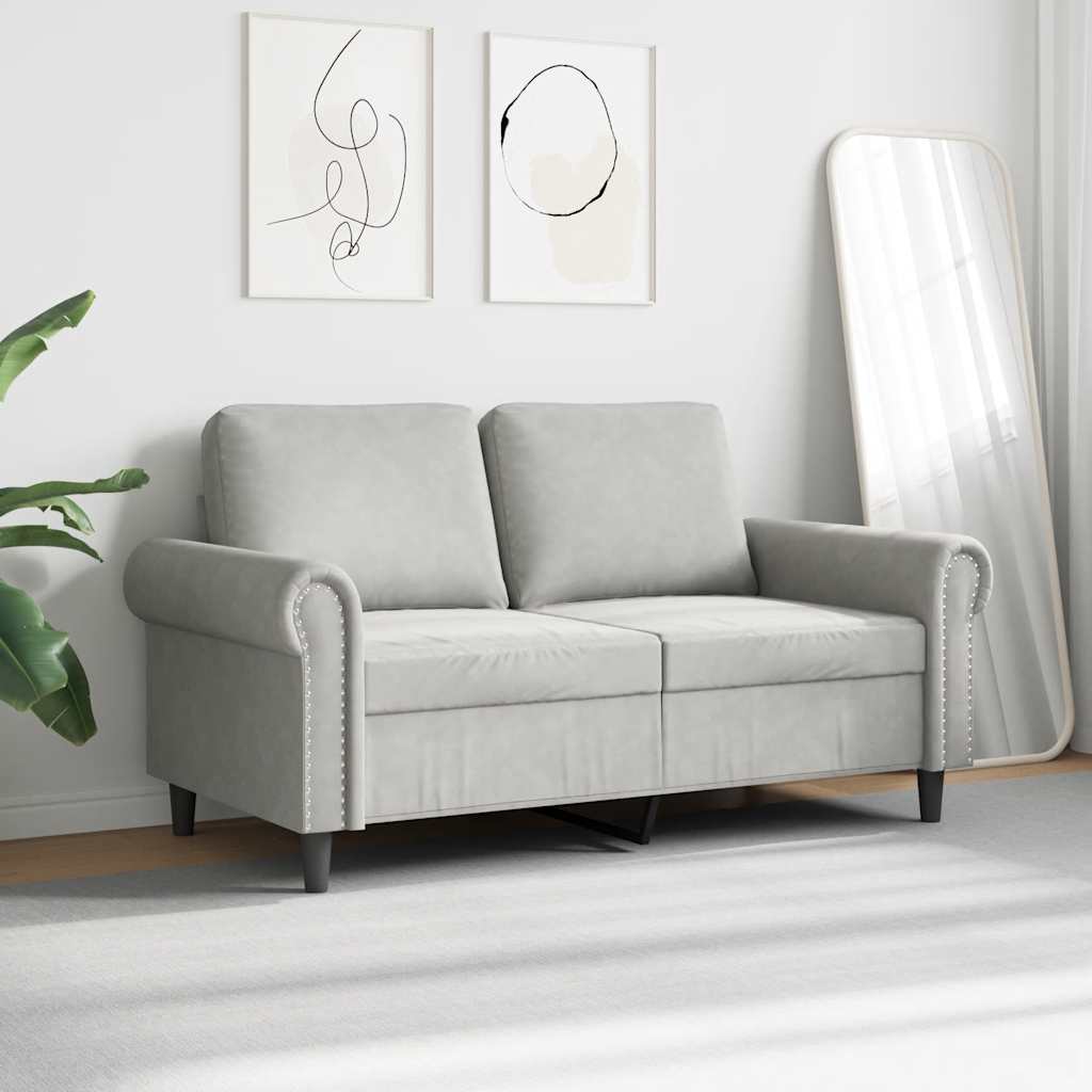 Sofá de 2 lugares 120 cm veludo cinzento-claro