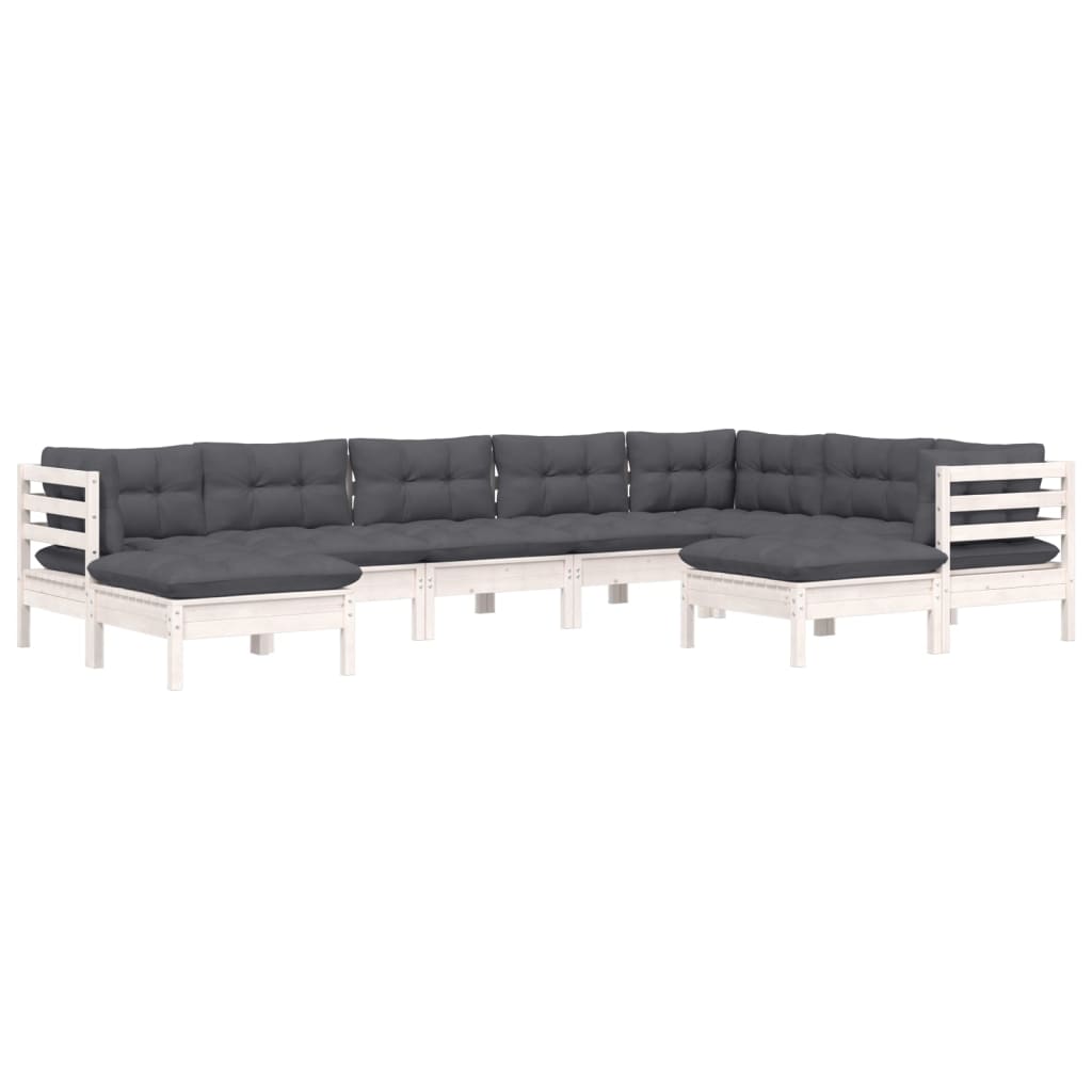 9 Pcs conj. lounge de jardim c/ almofadões pinho maciço branco