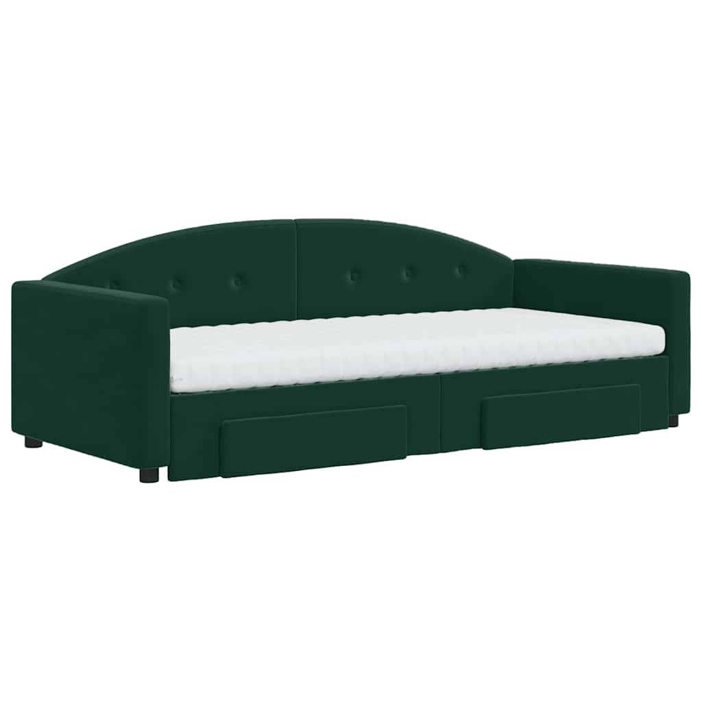 Sofá-cama c/ gavetão e gavetas 90x200 cm veludo verde-escuro