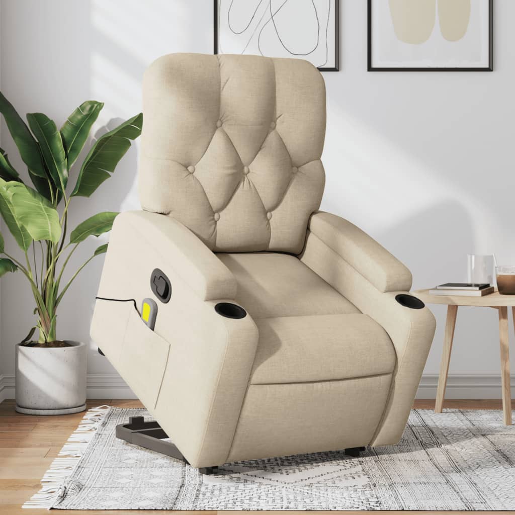 Poltrona elevatória de massagens tecido cor creme