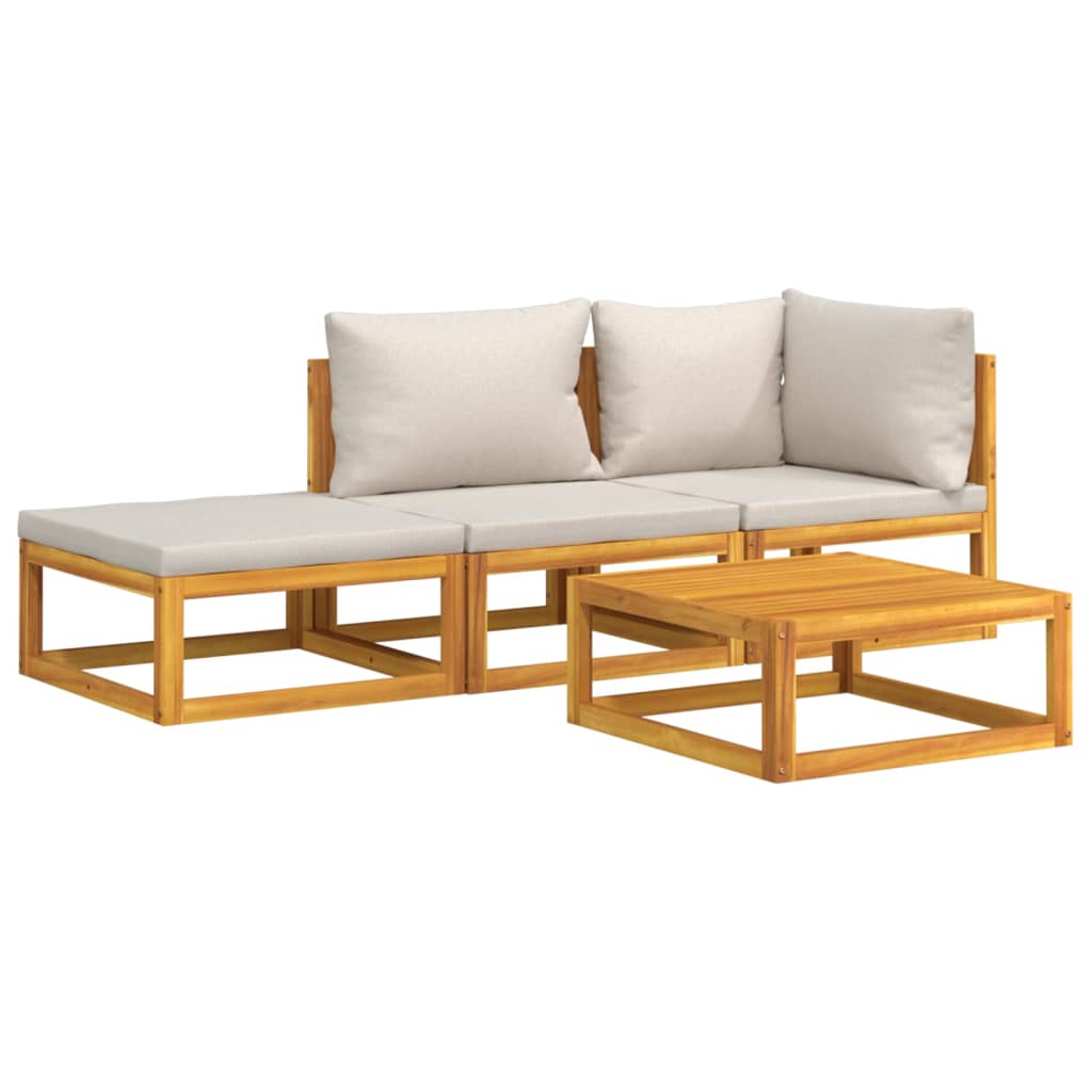 4 Pcs conj. lounge de jardim madeira c/ almofadões cinza-claro