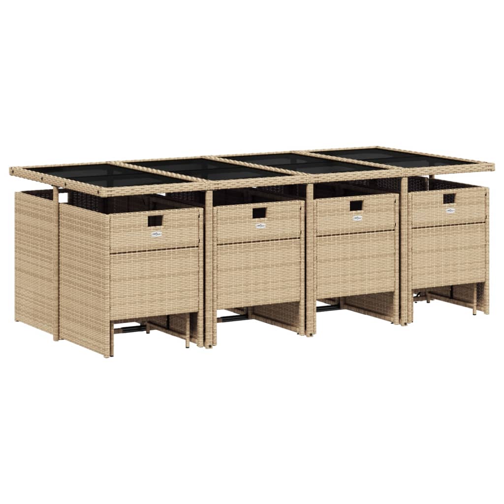13 Pcs conjunto de jantar p/ jardim com almofadões vime PE bege