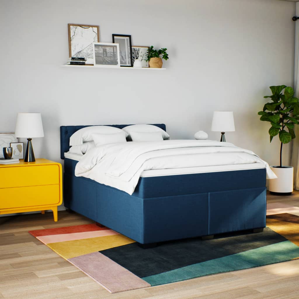 Cama com molas/colchão 160x200 cm tecido azul