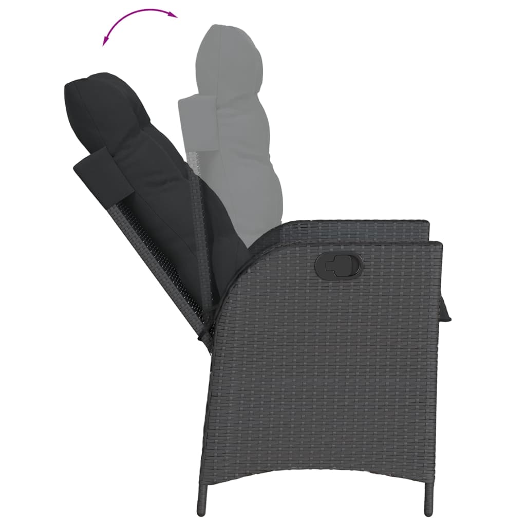 5 Pcs conjunto de jantar p/ jardim c/ almofadões vime PE preto